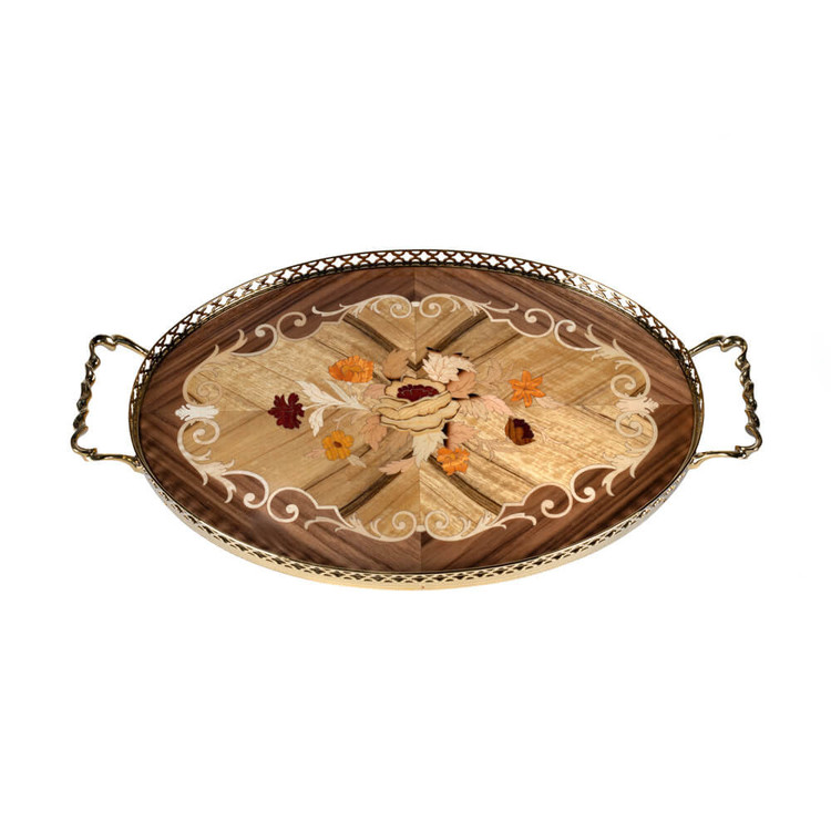 سینی چوبی معرق بیضی کد OL21