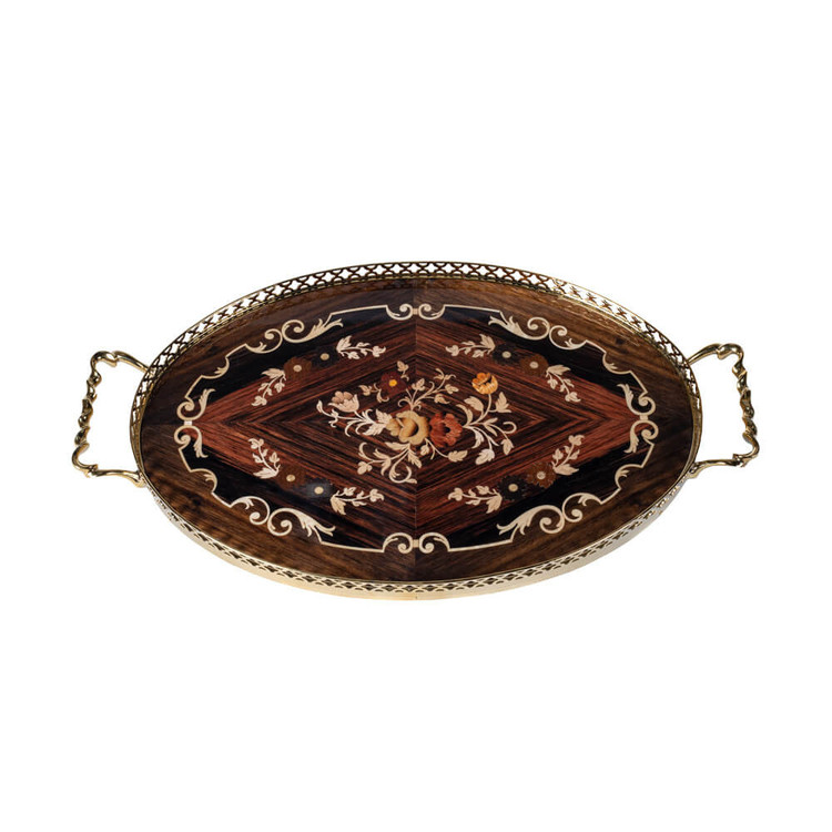 سینی چوبی معرق بیضی کد ON33