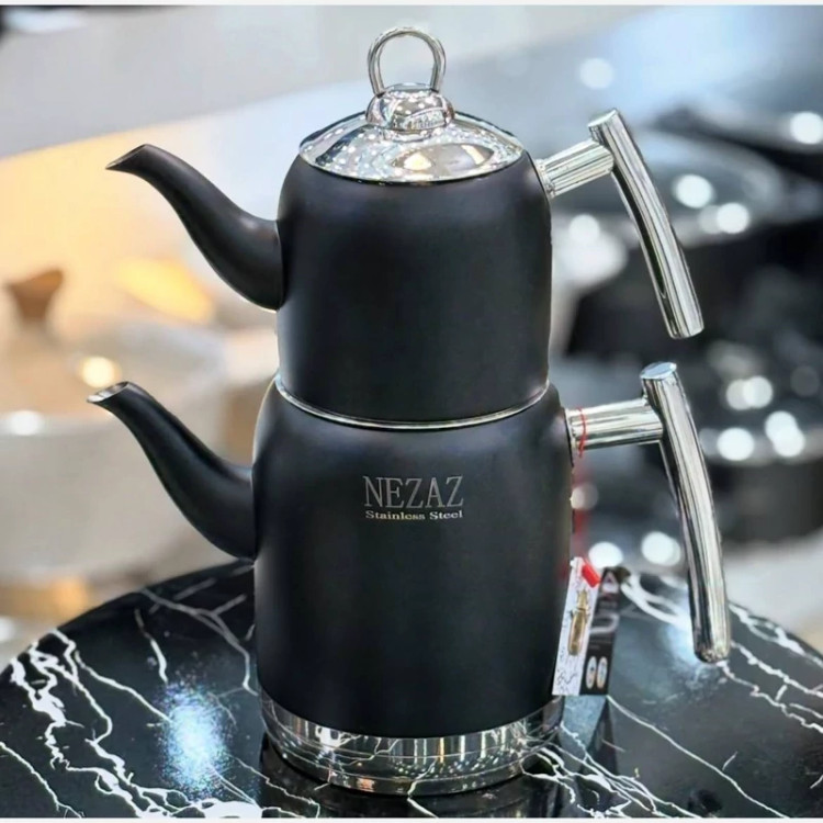 کتری قوری رنگی استیل لوله ایی مشکی