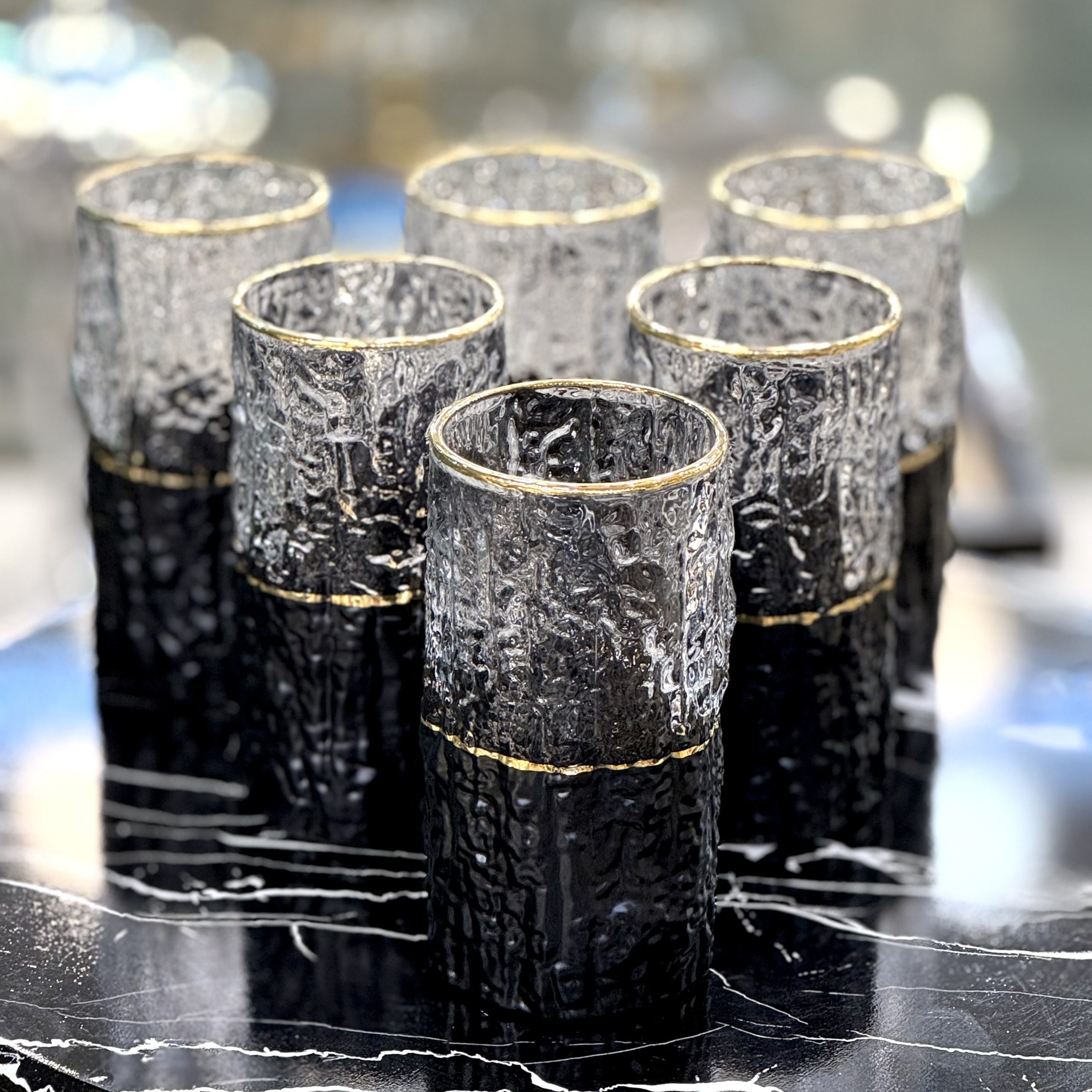 لیوان بلند مات یخی مشکی طلایی (6 تایی)