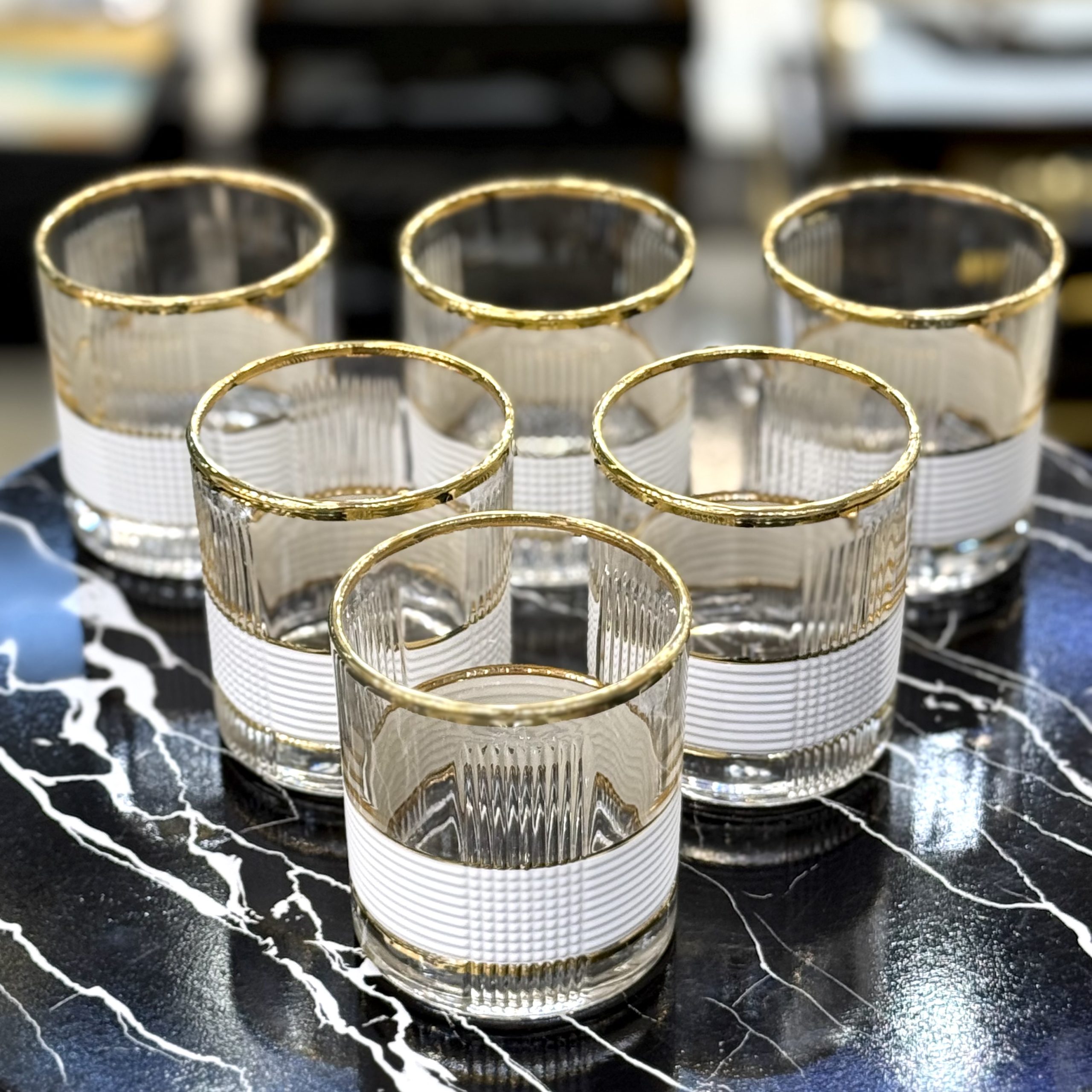 لیوان طرح خطی سفید طلایی کد 54121 (6 تایی)